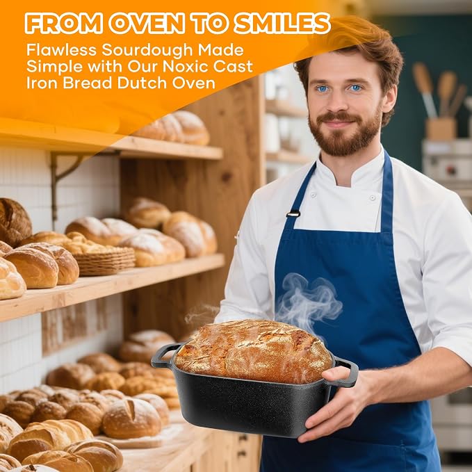 Oval Dutch Oven for Bread Baking, Pre-seasoned Oval Bread Dutch Oven with Lid, Even Heat Distribution Sourdough Baking Pan, 3.6Qt