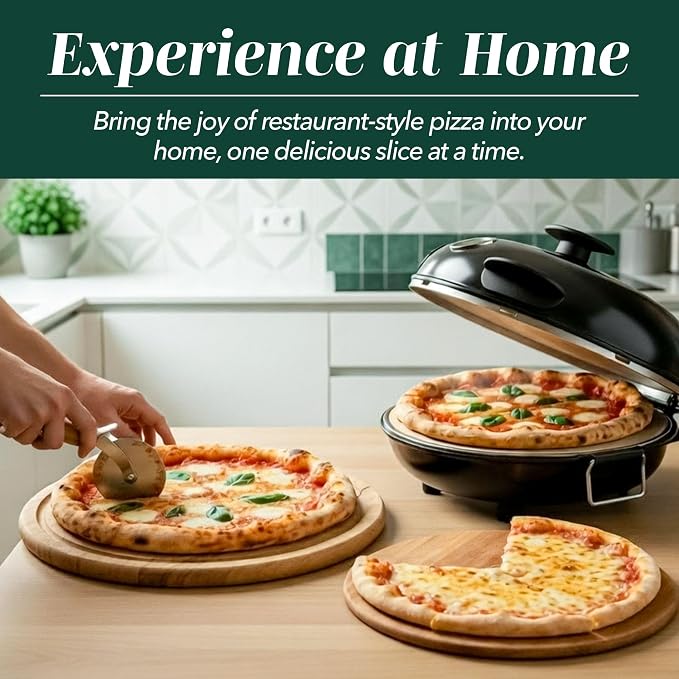 Cook With Color Electric Countertop Pizza Oven, Indoor Crispy Crust Pizza Maker, 12 Inch Pizza Oven with Ceramic Stone, Heats up to 800°F, Dual Temperature Control, Includes Pizza Peel, Black