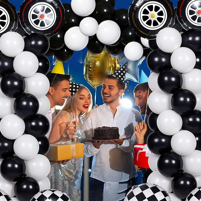 Skylety 2 Sets Race Car Balloon Column Stand Kit Adjustable Race Car Black White Balloon Stand with Bases for Birthday Wedding Anniversary Graduation Party Baby Shower Decorations Supplies