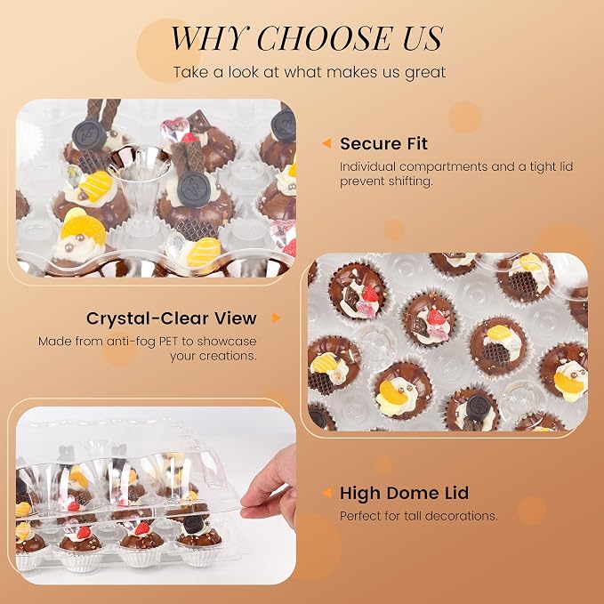 Mini 24 Count Cupcake Containers 15 Pack with 360 Pack Cupcakes Liners, Plastic Cupcake Holder, Stackable Mini Cupcake Boxes Carrier, Clear Disposable Cupcake Trays, High Dome