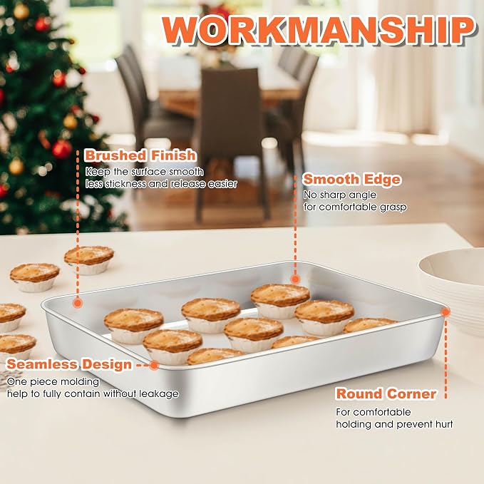 Herogo Baking Pan with Lid (2 Pans + 2 Lids), 8 x 10 Inch Nonstick Rectangle Stainless Steel Baking Set, Deep Cakes Bakeware for Brownies Casseroles, Non Toxic & Dishwasher Safe