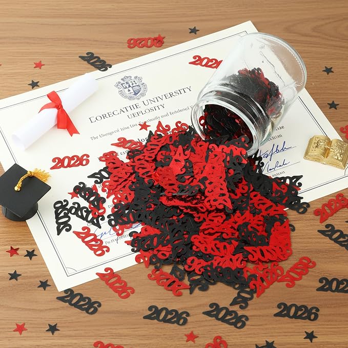 Graduation Confetti 2026, Congrats Grad Confetti Class of 2026,60g Red Black Glitter Graduation Table Scatter Centerpiece for Graduation Party Decorations Senior High School Celebration Party Supplies