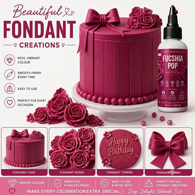 Confect Fuchsia Pop Gel Food Coloring – Highly Pigmented Gel Based Food Color for Buttercream, Cakes, Cookies & Baking – 60mL / 2 FL OZ