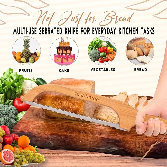 Bread Slicer For Homemade Bread, Sourdough Knife, Bow Design, Scoring tools, Dough Cutter, Baguette, Cake Sliced, Sour Dough, Loaf, Manual Slice, Left and Right-Handed Knives Perfect Rounds 16 Inch.