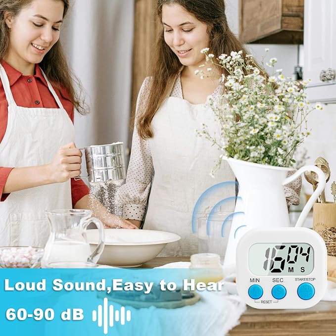 6 Pack Digital Kitchen Timer Multi-Function Magnetic Timers Classroom Timer for Kids Loud Alarm Big LCD Display Electronic Count Up Countdown Timers for Cooking, Classroom, Exercise, Study, Meeting