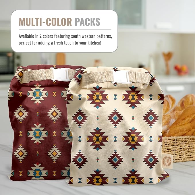 Cozy Bread® Reusable Bread Bag Set for Home Bakers | USA Brand | Charming Bread Designs (South Western)