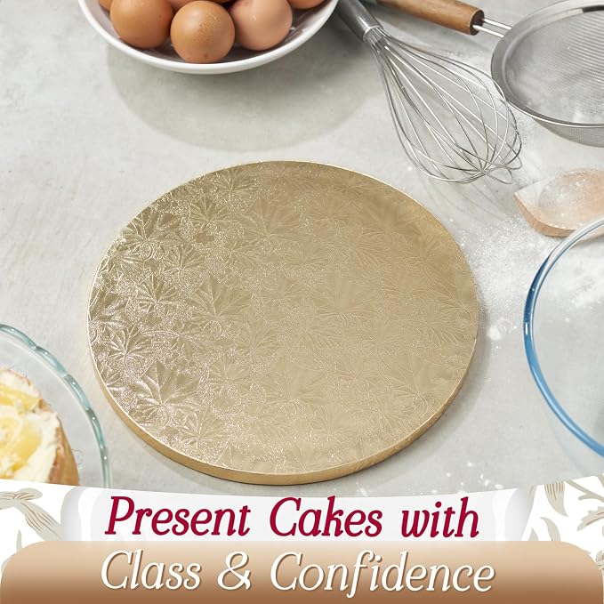 Cakebon Round Cake Boards - Sturdy 1/2 Inch Thick Cake Drums - 12 Inch Professional Base para Pastel Smooth Straight Edges Gold 6-Pack