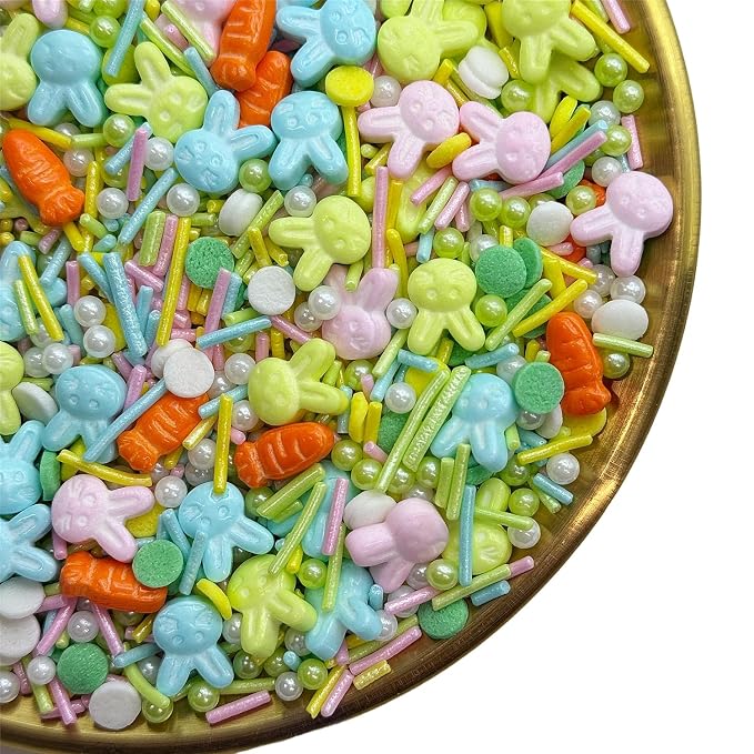 CandiJumpin Edible Bunny Sprinkles, Pastel Pearl Sprinkles Easter Cake Decorations Crunchy Jimmies Edible Pearls for Cake Decorating Pearl Decoration for Baking Baby Shower Birthday Wedding Christmas Supplies 3 OZ