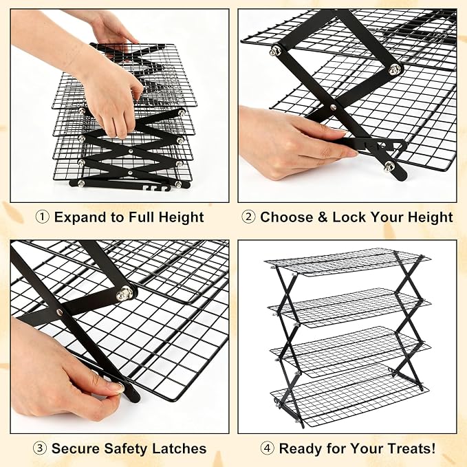4 Tier Cooling Rack Stackable, Cooling Racks for Cooking and Baking Adjustable Stackable Roasting Cooking Drying Wire Cooling Rack for Cookies Baking
