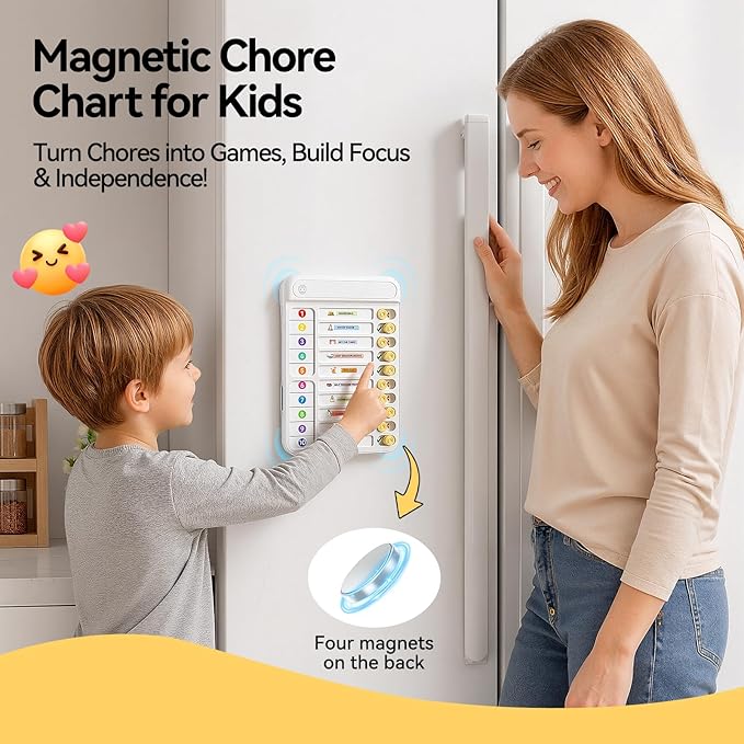 Chore Chart for Kids, Checklist Planning Board with Sliders, 19 Personalizable Sheets and Magnetic Marker, ADHD Tools for Kids to Do List Routine Chart Visual Schedule Magnetic Board for Fridge