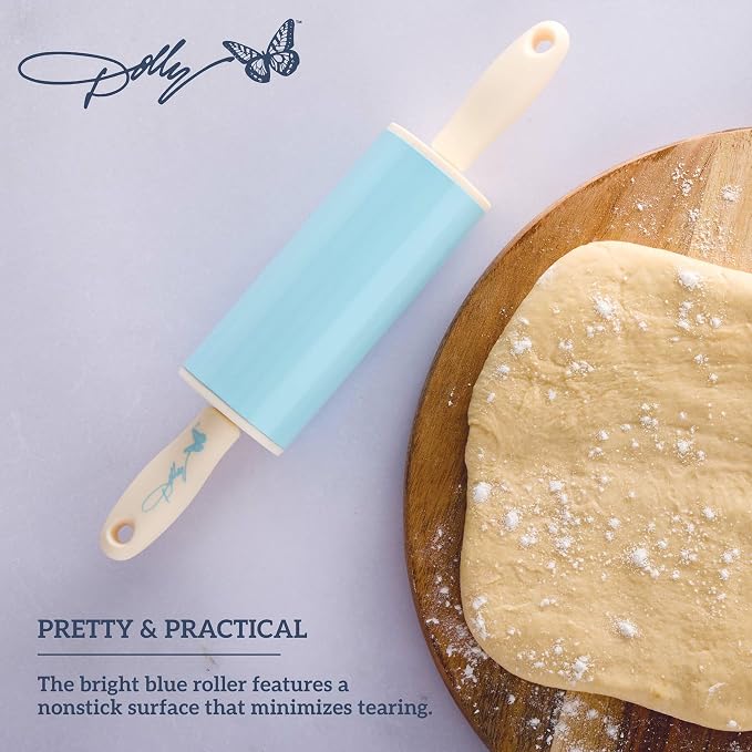 Dolly Parton Mini Spatula and Rolling Pin Set, Heat-Resistant Silicone Spatula and Nonstick Rolling Pin with Blue Accents Kitchen Utensils for Baking, Cooking and Decorating, 2 Piece