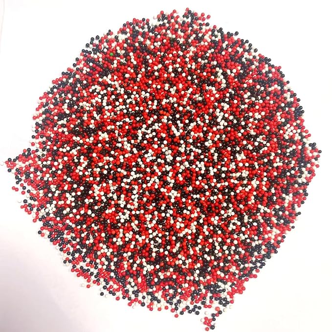 PhilaeEC Red Black White Nonpareils Sprinkle 2mm Mini Peals Sprinkle Edible for Cake Decoration Cupcake Topper Cookie Baking Decorations Halloween Christmas Valentine Supplies