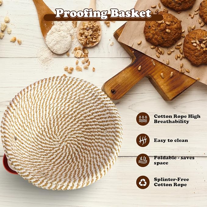 Sourdough Starter Kit, 13 PCS Bread Making Kit with 24 oz Sourdough Starter Jar, 9” Banneton Proofing Basket, Dough Whisk, Bread Lame, Thermometer, Bread Knife for Beginners and Home Bakers