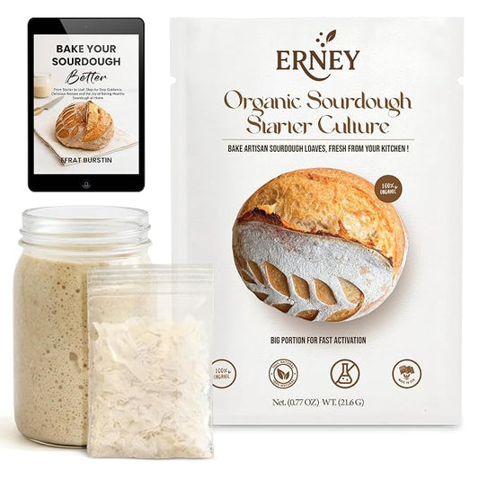 ERNEY Dehydrated Sourdough Starter for Bread Making - Perfect Rise Organic Sourdough Bread Flour with Instruction - Versatile Homemade Pastry Flour Perfect for Artisan Loaf Pizza Muffins - 1 pack