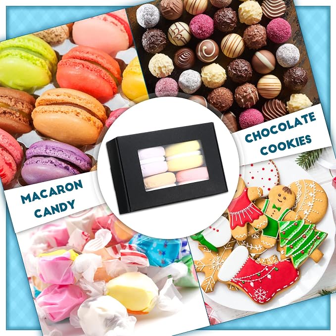 Zonon 60 Pcs Soap Boxes for Homemade Packaging, Mini Kraft Boxes with Window for Bakery Candy Soap Making Gift Packaging, 3.7x2.6x1.4 Inch (Black)