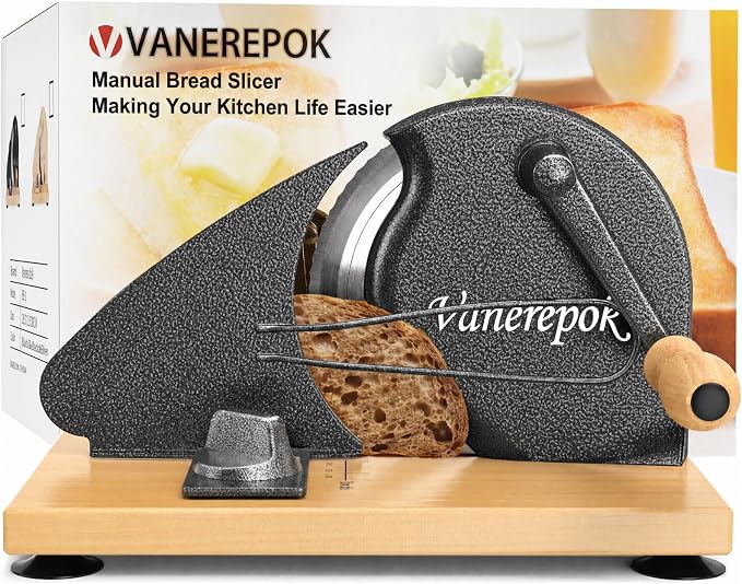 Upgrade Manual Bread Slicer for Homemade Sourdough Bread Versatile Hand Crank Bread Slicer for Sourdough Crusty Bread Etc Stainless Steel Slicers Adjustable Width for Homemade & Commercial Use