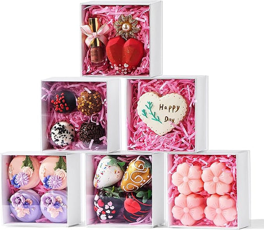 50-Pack of 4x4x2 Inch White Bakery Gift Boxes with Clear Pull-Out Drawers - Perfect for Macarons, Cookies, Truffles, Donuts - Holiday Party Favors, Christmas Treats & Professional Bakery Packaging