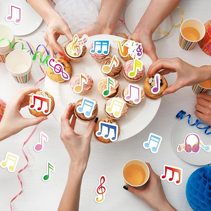 64PCS Edible Musical Notes Cupcake Toppers Wafer Paper Colorful Music Symbol Cake Picks Music Concert Cake Topper Edible Musical Cupcake Picks for Concert Theme Party Decor