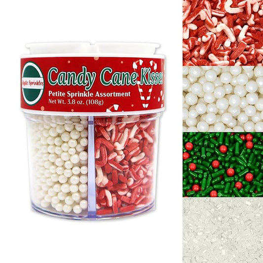 Mystic Sprinkles 4 Cell Sprinkle Assortments (Candy Cane Kisses, Petite)