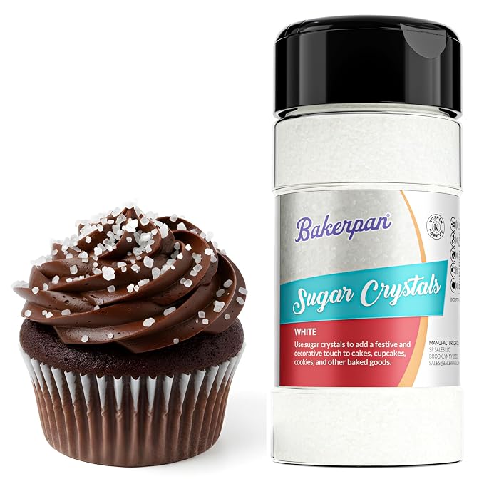 Bakerpan White Sugar Sprinkles for Baking - 7 oz Coarse Sparkling Decorating Sugar Crystals for Baking Topping, Cookies & Cupcakes | Kosher, Gluten-Free, Made in USA