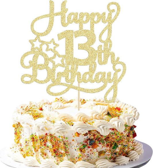 1 Pack Happy 13th Birthday Cake Topper Gold Glitter 13 Official Teenager Cheers to 13 Years Old Birthday Cake Pick for Celebrating 13th Birthday Anniversary Party Cake Decorations Supplies