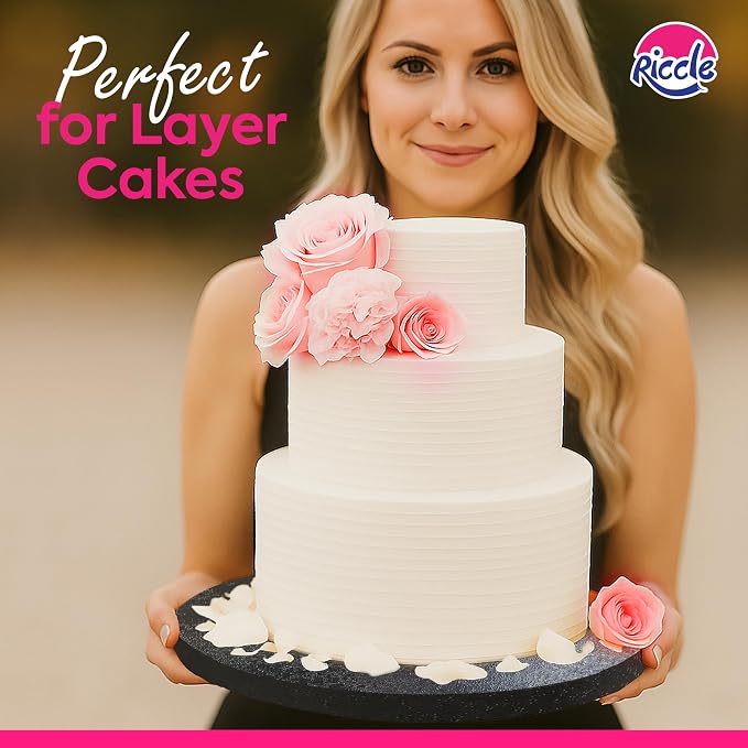 RICCLE Cake Boards - 12 Inch Cake Drum - Smooth-Edged Pack of 6 Cake Drums - Sturdy Cake Boards Round - Bend Resistant Multi-Layered Cake Base for Minimalist Displays (Black)