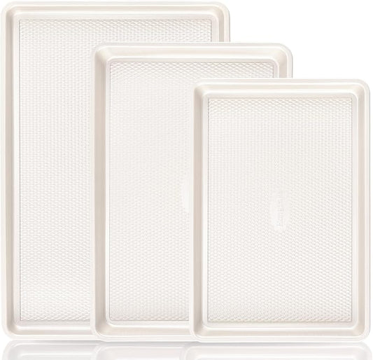 HONGBAKE 3 Pack Nonstick Ceramic Baking Sheet Pan Set for Oven, Non-Toxic Half/Quarter/Jelly Roll Pans with Diamond Texture, 0.8mm Aluminized Steel Cookie Trays for Cooking, Cream
