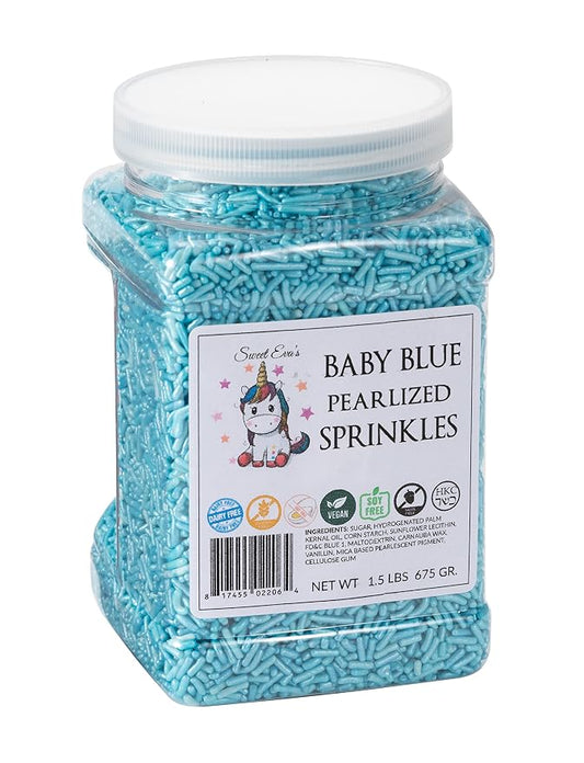 BABY BLUE PEARLIZED SPRINKLES-Cake Decorating Jimmies, Cupcake,Cookies, and Cake Topper, Bulk Candy, Large, 1.5 LBS. Egg Free, Dairy Free, Gluten Free, Vegan, Soy Free, Nuts Free, Kosher