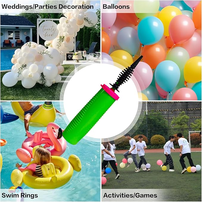 Balloon Pump Hand Held – 2Pack Two Way Dual Action Inflator with Balloon Tying Tool Manual Air Pump for Balloons