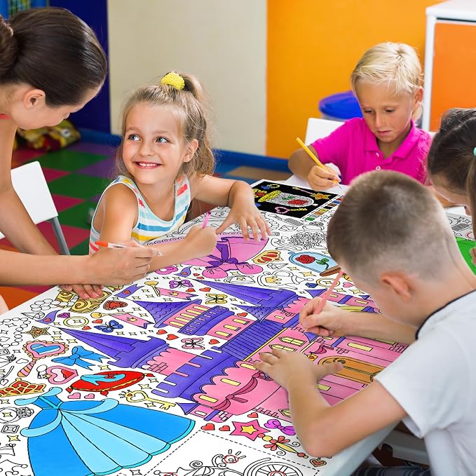 Gatherfun Princess Party Giant Coloring Poster - 31.5 x 72 Inches - Versatile Classroom Wall Decor & Birthday Activity - Princess Poster or Table Cover for School Parties & Special Events