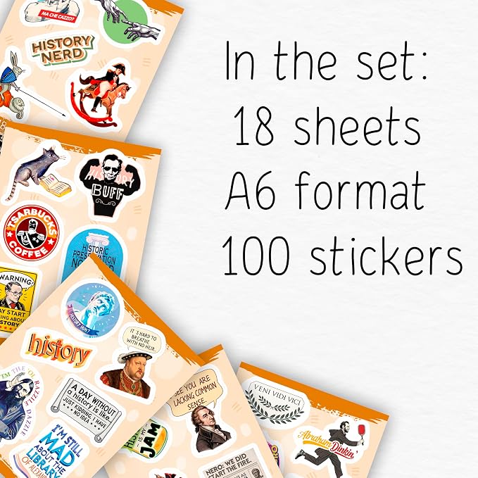 100Pcs History Stickers - History Gifts, Party Supplies - Vinyl Laptop Stickers Waterproof - Gift for Women & Men