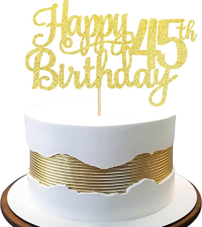1 PCS Happy 45th Birthday Cake Topper Gold Glitter Cheers to 45 Years Birthday Cake Pick 45 Fabulous Cake Decoration for Happy 45th Birthday Theme Party Decorations Supplies
