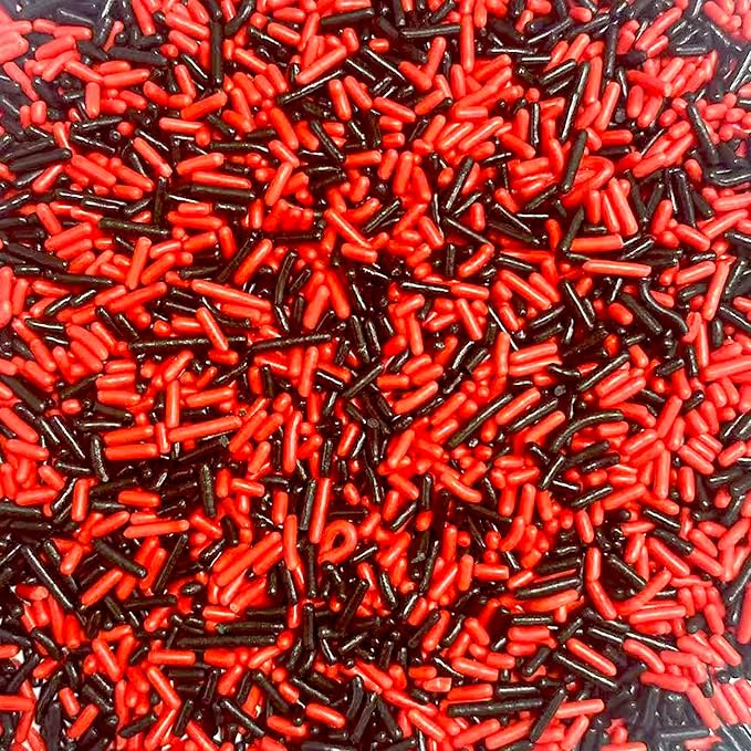PhilaeEC Red Black Jimmies Sprinkle Edible Soft Jimmies Sprinkle for Cake Decoration Cupcake Topper Cookie Baking Decorations Halloween Christmas Valentine Supplies 2.75oz/78g