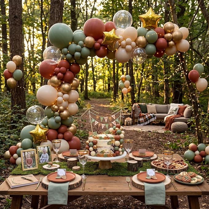 21 Pcs Happy Birthday Cake Topper Cake Bunting Topper Banner with Wood Pole Rainbow Garland with Bow Ribbon Balloon, Mini Cupcake Decor for Birthday Baby Shower (Brown,Gold,Green,Apricot)