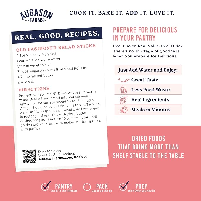 Augason Farms Bread and Roll Mix Can Emergency Food Supply, 48 Servings, 10 Year Shelf Life - Makes 6 Loaves or 72 Bread Rolls for Prepared Meals Ready to Eat (Pack of 3)