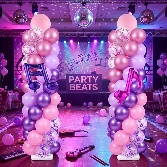 Skylety 2 Sets Kpop Music Balloon Column Stand Kit Adjustable Music Purple Pink Balloon Stand with Bases for Birthday Wedding Graduation Party Baby Shower Decorations Supplies