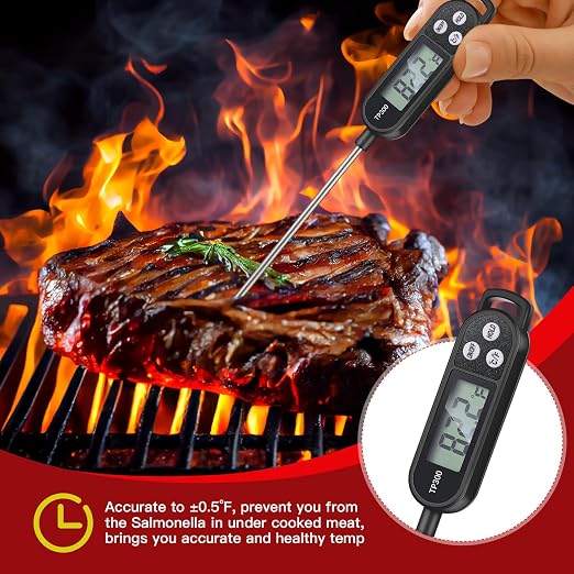 Copkim Waterproof Food Thermometer with Long Probe Digital Meat Thermometer for Water, Liquid, Candle and Cooking Instant Read for Kitchen BBQ Grill Candy(Black,White,Red)