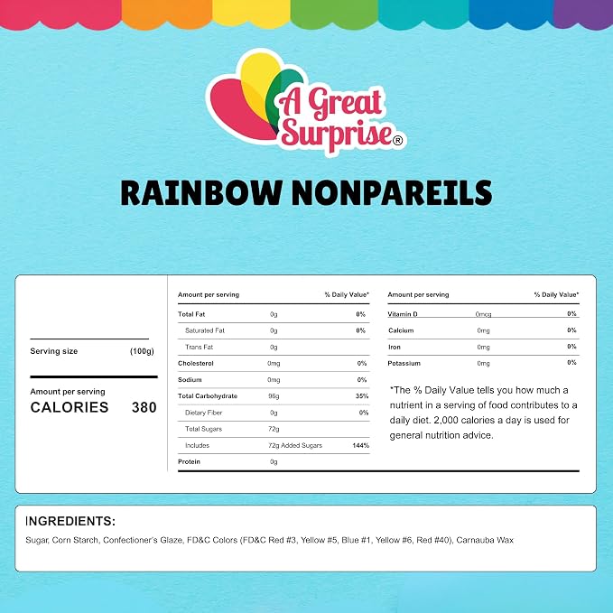 Rainbow Nonpareil Sprinkles - 1.8 Pounds - Non-Pareil Topping for Ice Cream - Bulk Rainbow Sprinkles For Cookies, Cupcakes, Cake Decorating