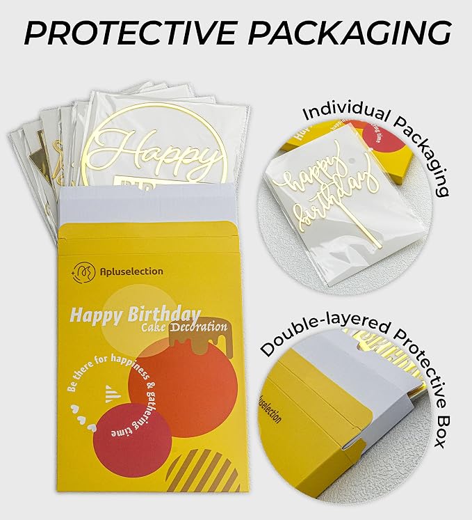 6-Pack Gold Happy Birthday Cake Toppers, 5" x 6.5" Acrylic Happy Birthday Sign for Cake Decorations