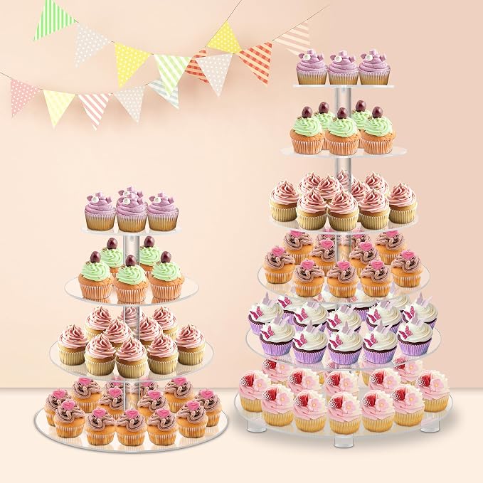 YestBuy Cupcake Stand, Acrylic Cupcake Tower Tree, 6 Tier Large Cupcake Holder for Pastry, Clear Cupcake Dispaly Stand with Base for Party, Wedding, Baby Shower