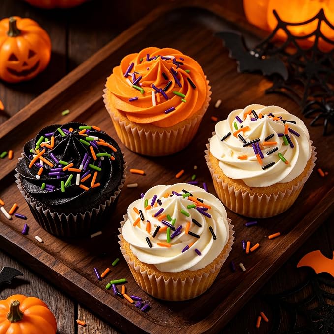 Homipooty Halloween Jimmies Sprinkles for Cake Decorating 100g/3.5oz Edible Orange, Black, Purple, Green and White Jimmies Mix for Baking, Ice Cream Toppings, Cupcakes, Cookies, Donuts