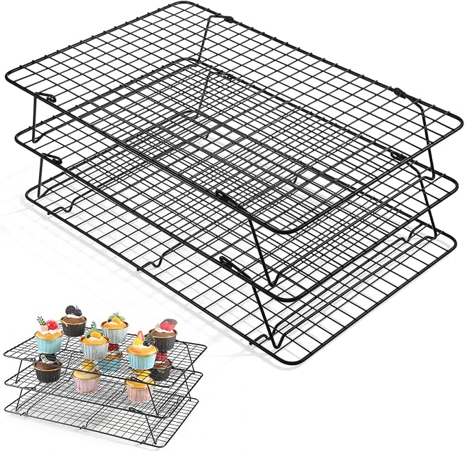 3-Tier Stackable Cooling Rack, 16.5 x 12 Inch Wire Racks, Detachable Cooling Racks with Legs, Carbon Steel Baking Rack, for Baking Cooking Grilling, Oven Safe