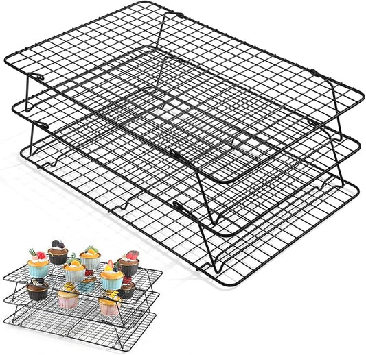 3-Tier Stackable Cooling Rack, 16.5 x 12 Inch Wire Racks, Detachable Cooling Racks with Legs, Carbon Steel Baking Rack, for Baking Cooking Grilling, Oven Safe