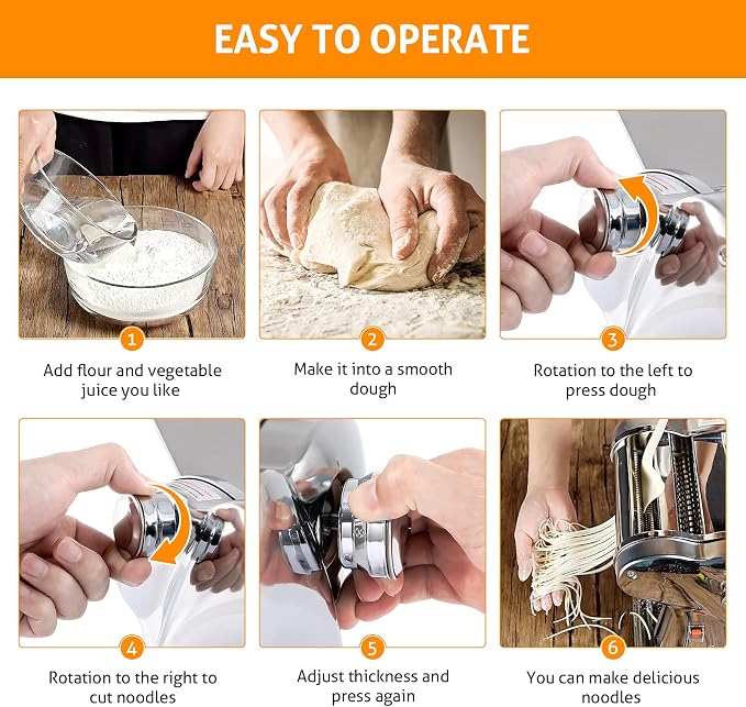 WICHEMI Electric Pasta Maker Machine Pasta Dough Spaghetti Roller Noodle Pressing Machine Stainless Steel 135W for Home Family Use (1.5mm flat noodle+4mm flat noodle)