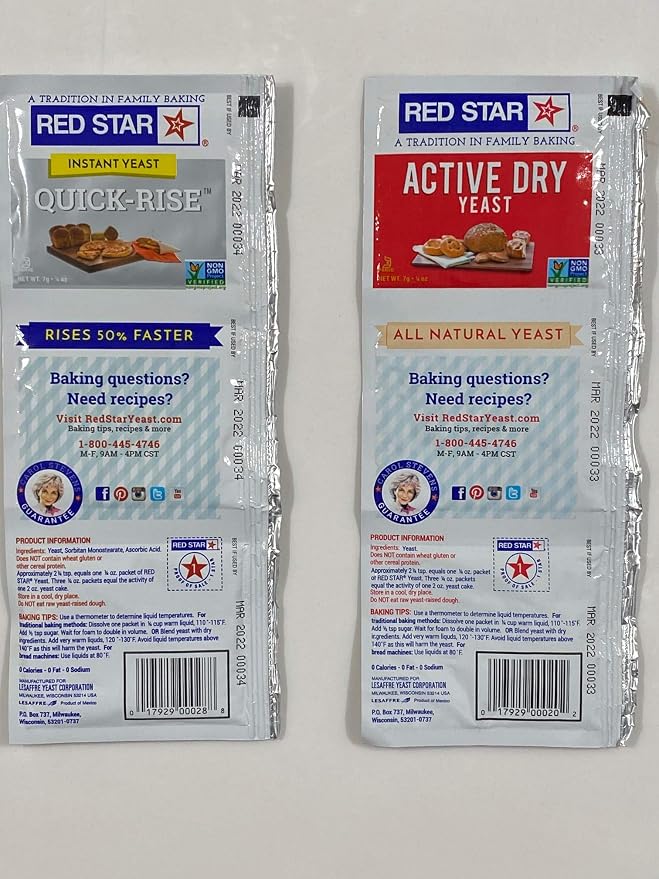 Red Star Instant Quick Rise Yeast and Active Dry Yeast, 2 packs of each (4 packs Total)