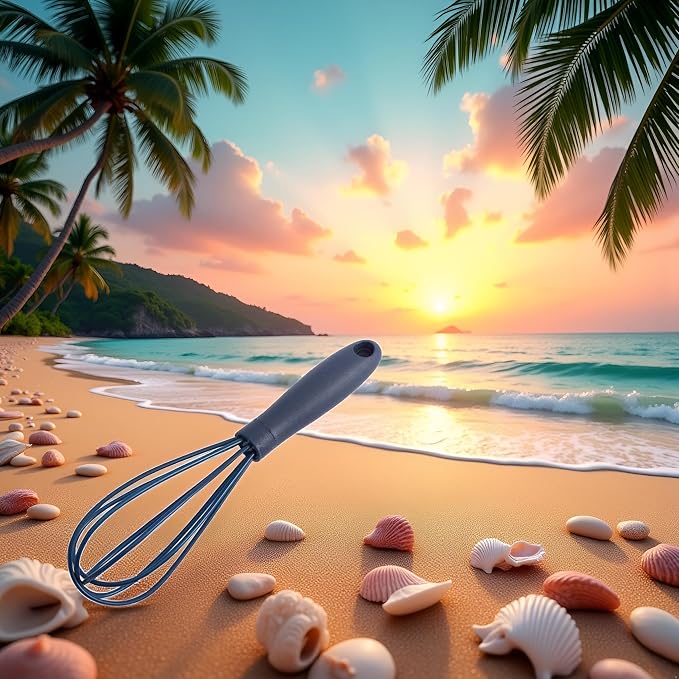 Navy Blue Silicone Whisk, Mini Silicone Whisks Multifunctional Manual Egg Beater Mixer Bake Tool for Blending Whisking Stirring Cooking Home and Kitchen