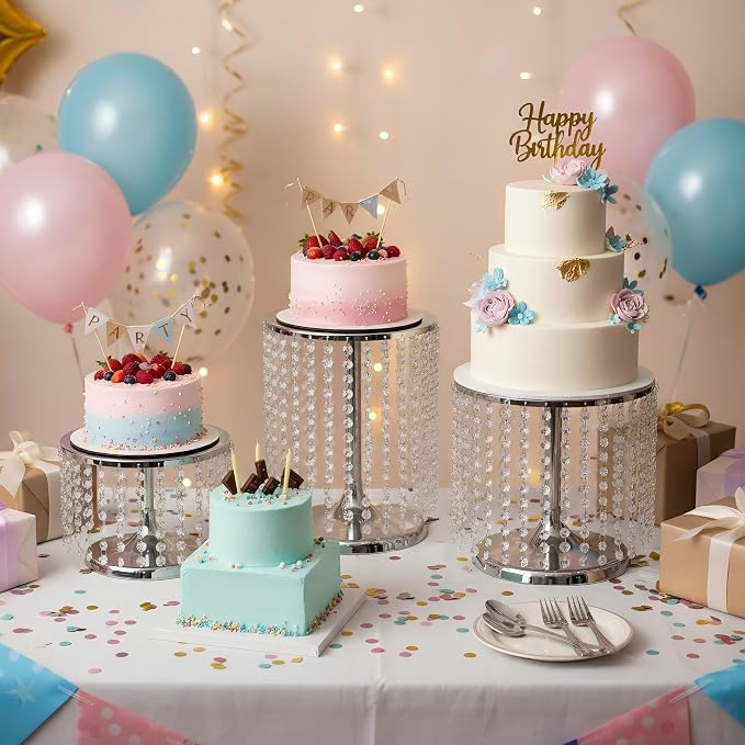 Silver Metal Cake Stand for Set of 3, 12in Round Wedding Cupcake Holder for Table, Dessert Cupcake Pedestal Display Plate for Party Wedding Anniversary Baby Shower