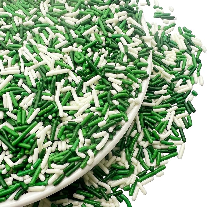 SE Si&Moos White and Green Sprinkles St. Patrick's Day Jimmy Sprinkles Sage Green and White Soft Jimmies St.Patrick's Day Cupcake Toppers for Cake Decorating,Ice Cream Toppings & Baking 2.75 OZ