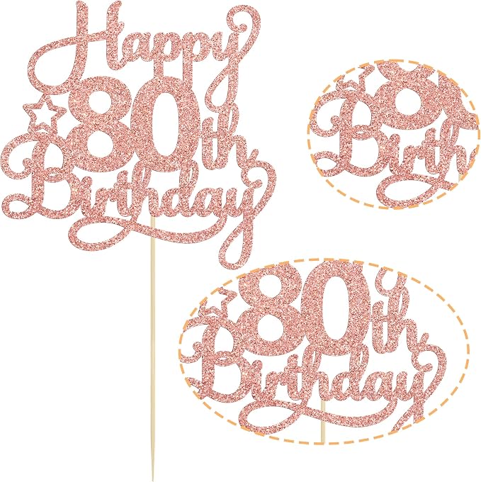 1 Pack Happy 80th Birthday Cake Topper Rose Gold Glitter 80 & Fabulous Cheers to 80 Years Old Birthday Cake Pick for Celebrating 80th Birthday Anniversary Party Cake Decorations Supplies