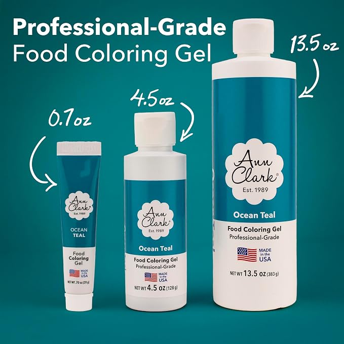 Ann Clark Ocean Teal Food Coloring Gel Extra Large 13.5 oz Professional Grade Made in USA